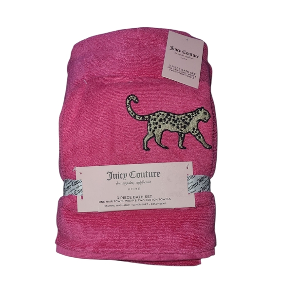 Juicy Couture 3pc Pink Bath Towel Set - Picture 1 of 8